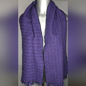 Houndstooth Winter Warm Wool Feel Scarf Black and Purple 56'' x 11''